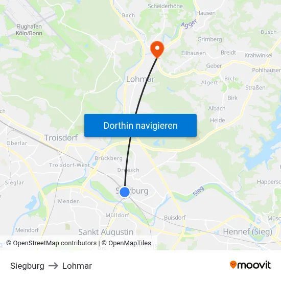 Siegburg to Lohmar map