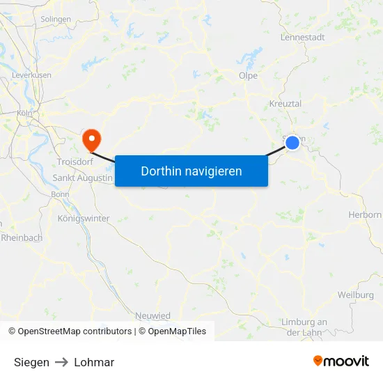 Siegen to Lohmar map