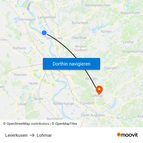 Leverkusen to Lohmar map