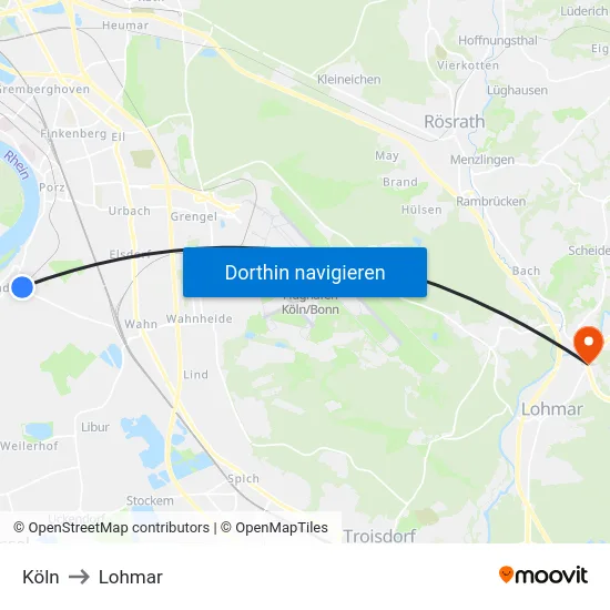 Köln to Lohmar map