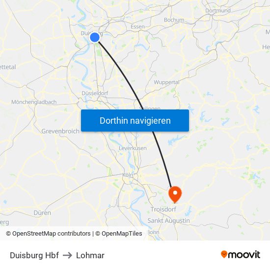 Duisburg Hbf to Lohmar map