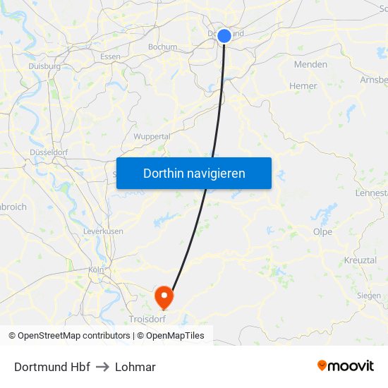 Dortmund Hbf to Lohmar map