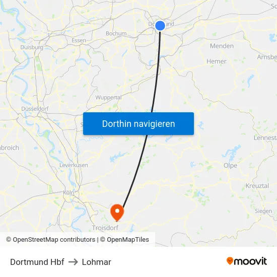 Dortmund Hbf to Lohmar map