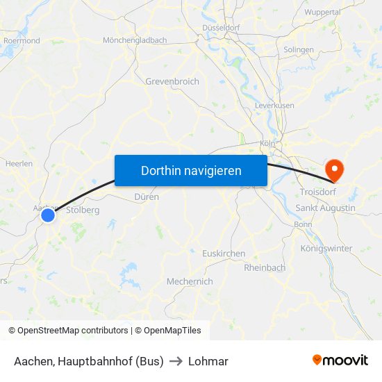 Aachen, Hauptbahnhof (Bus) to Lohmar map