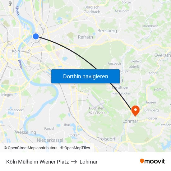 Köln Mülheim Wiener Platz to Lohmar map