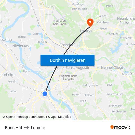 Bonn Hbf to Lohmar map