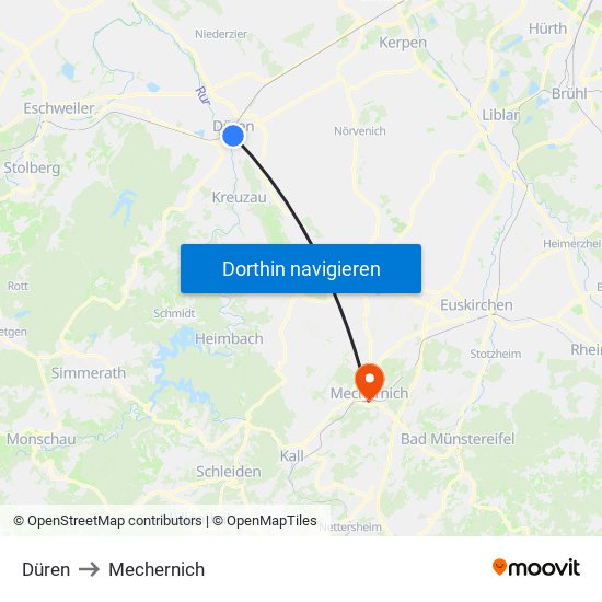 Düren to Mechernich map