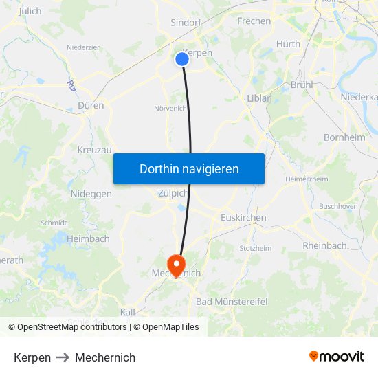 Kerpen to Mechernich map