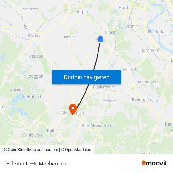 Erftstadt to Mechernich map