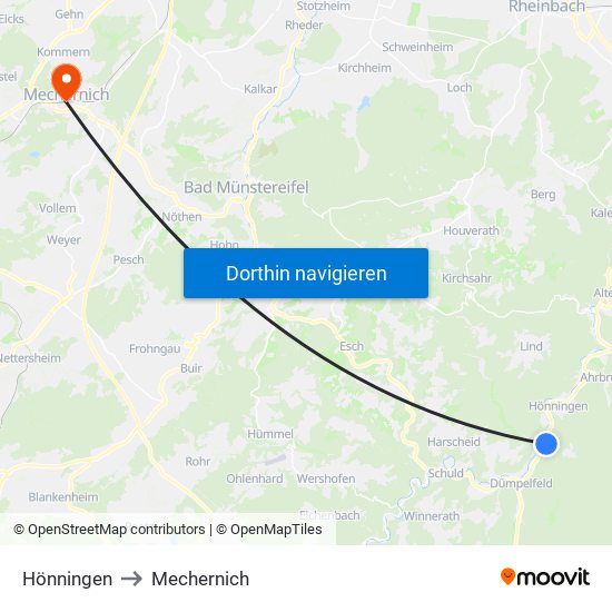 Hönningen to Mechernich map