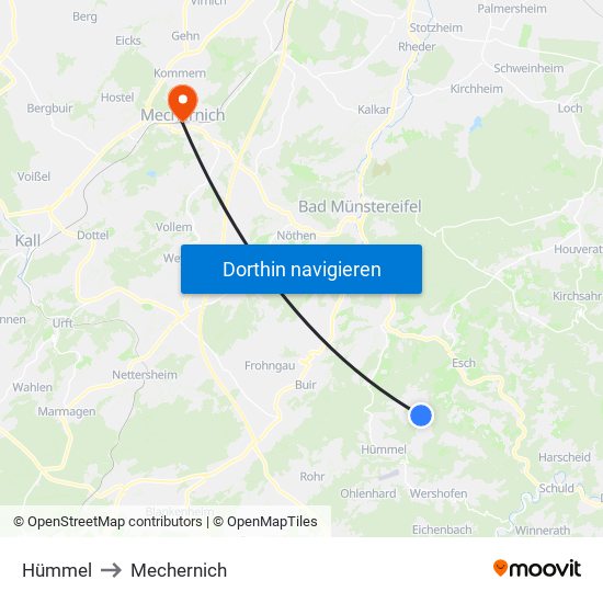 Hümmel to Mechernich map