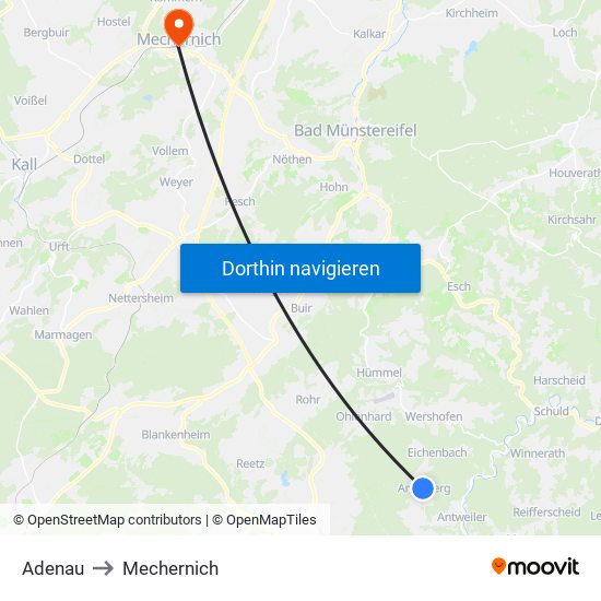 Adenau to Mechernich map