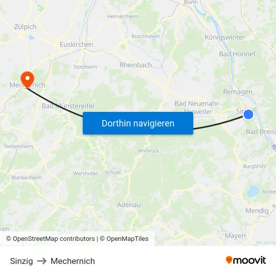 Sinzig to Mechernich map