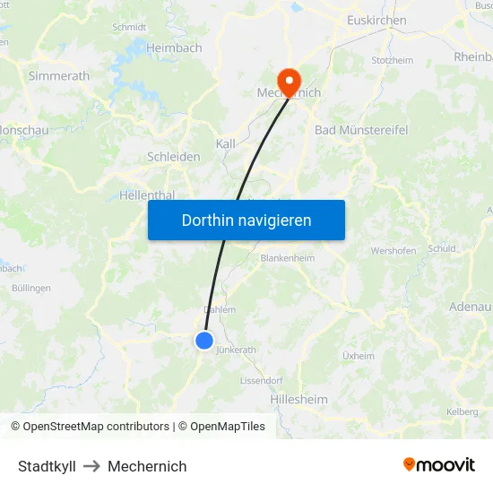 Stadtkyll to Mechernich map