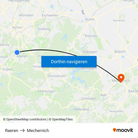 Raeren to Mechernich map