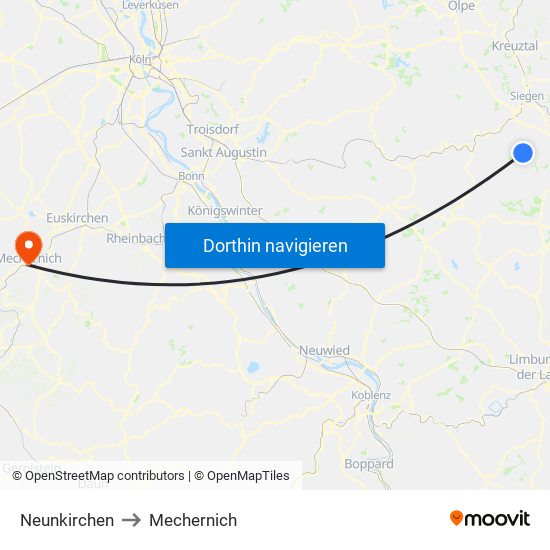 Neunkirchen to Mechernich map