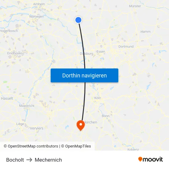 Bocholt to Mechernich map