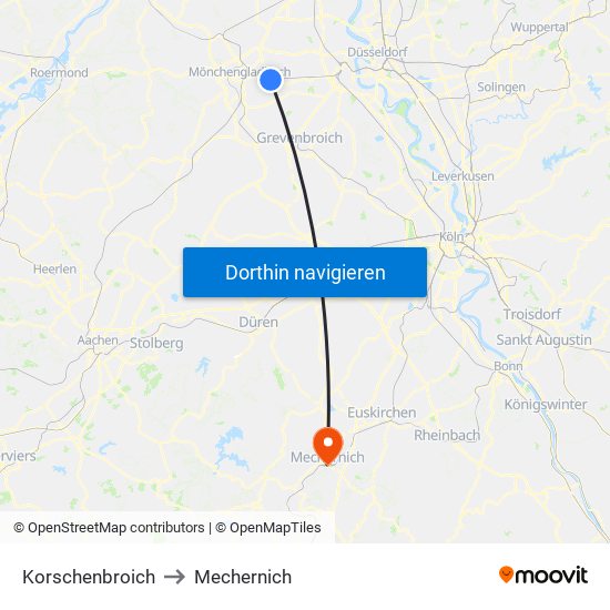 Korschenbroich to Mechernich map