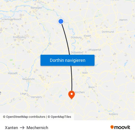 Xanten to Mechernich map