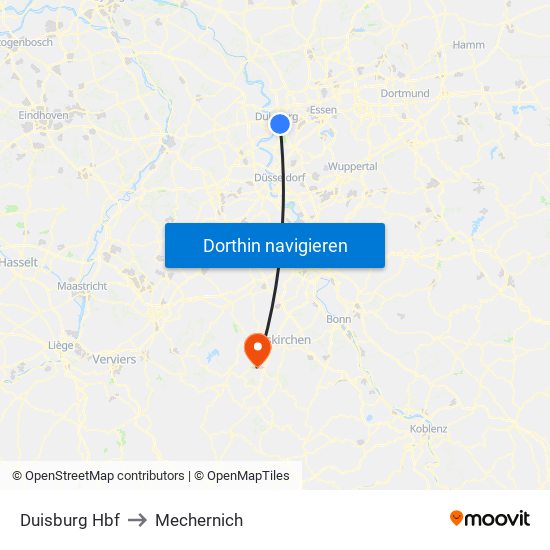 Duisburg Hbf to Mechernich map