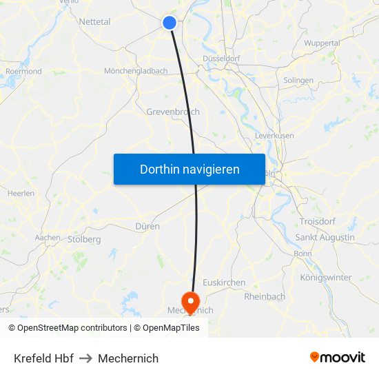 Krefeld Hbf to Mechernich map