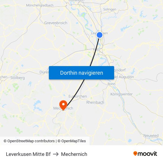 Leverkusen Mitte Bf to Mechernich map