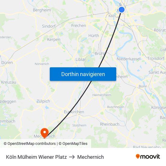 Köln Mülheim Wiener Platz to Mechernich map