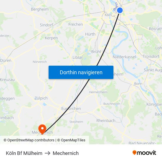 Köln Bf Mülheim to Mechernich map