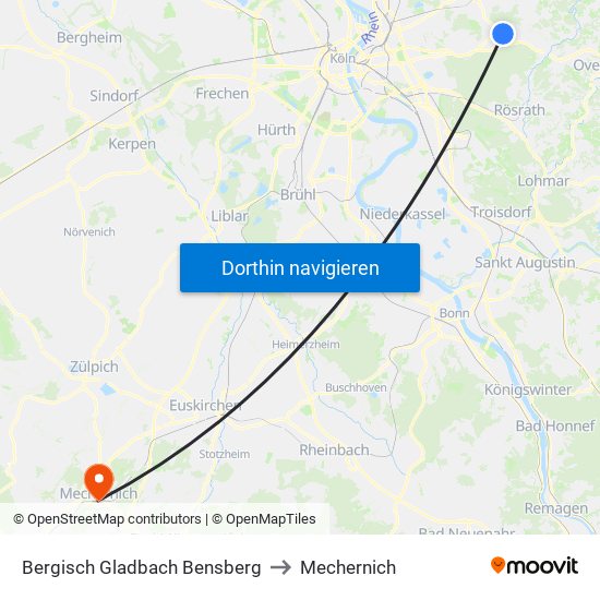 Bergisch Gladbach Bensberg to Mechernich map