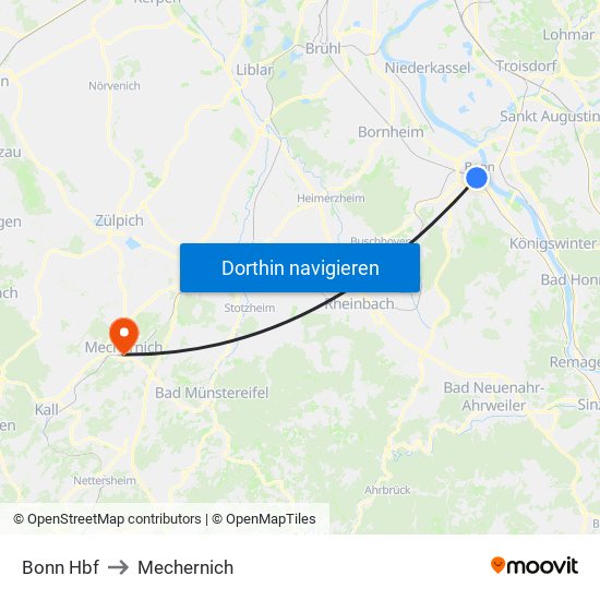 Bonn Hbf to Mechernich map