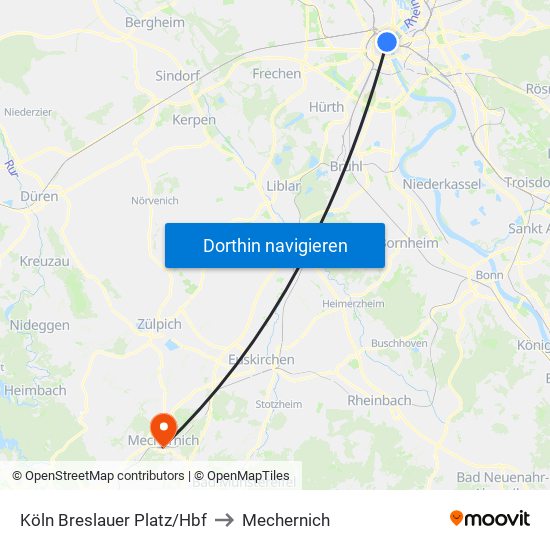 Köln Breslauer Platz/Hbf to Mechernich map