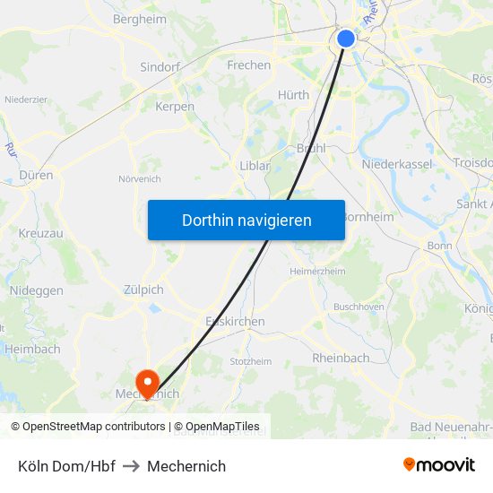 Köln Dom/Hbf to Mechernich map