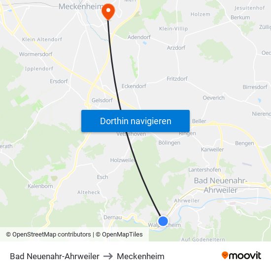 Bad Neuenahr-Ahrweiler to Meckenheim map