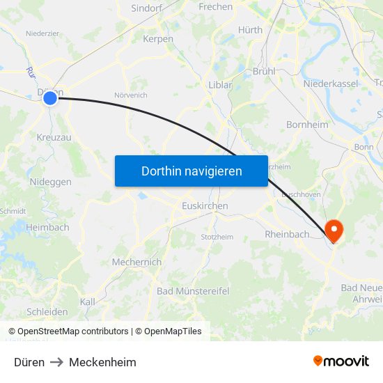 Düren to Meckenheim map