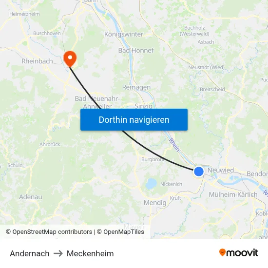 Andernach to Meckenheim map