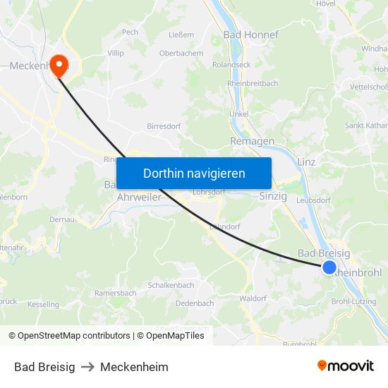 Bad Breisig to Meckenheim map