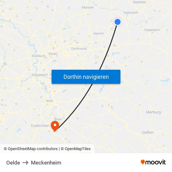 Oelde to Meckenheim map