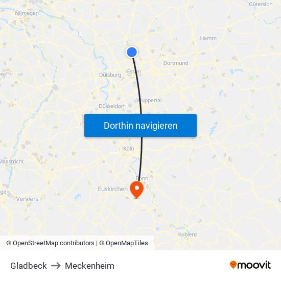 Gladbeck to Meckenheim map