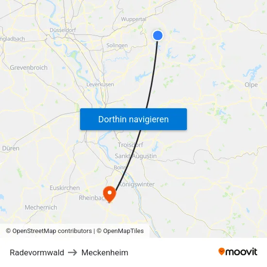 Radevormwald to Meckenheim map