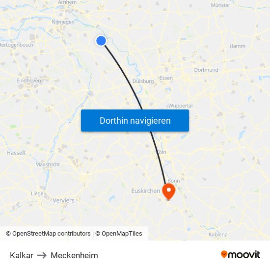 Kalkar to Meckenheim map