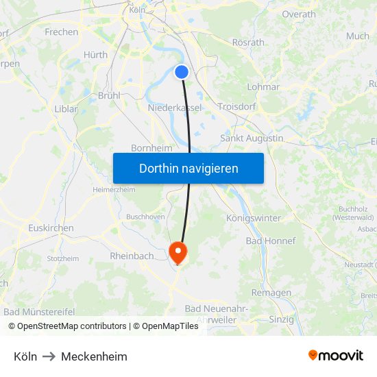 Köln to Meckenheim map