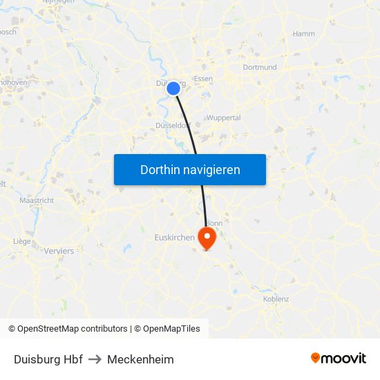 Duisburg Hbf to Meckenheim map