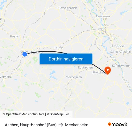 Aachen, Hauptbahnhof (Bus) to Meckenheim map