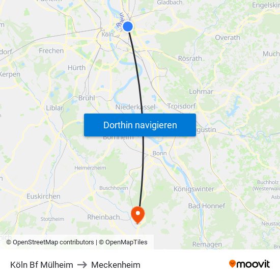 Köln Bf Mülheim to Meckenheim map