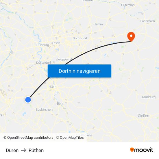 Düren to Rüthen map