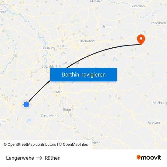 Langerwehe to Rüthen map