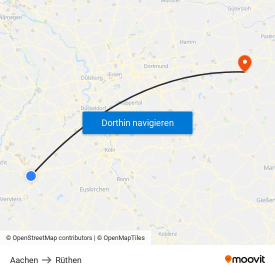 Aachen to Rüthen map