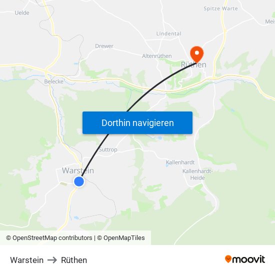 Warstein to Rüthen map