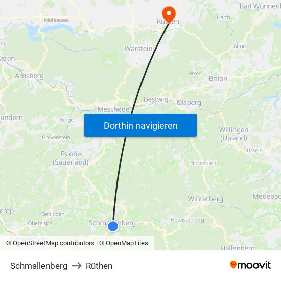 Schmallenberg to Rüthen map