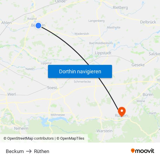 Beckum to Rüthen map